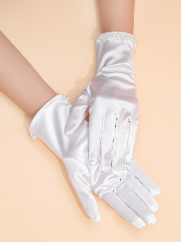 Faux Pearl Decor Gloves