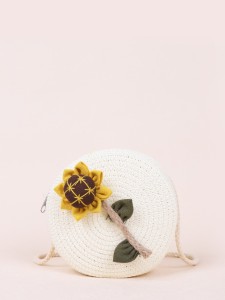 Girls Sunflower Appliques Straw Circle Bag