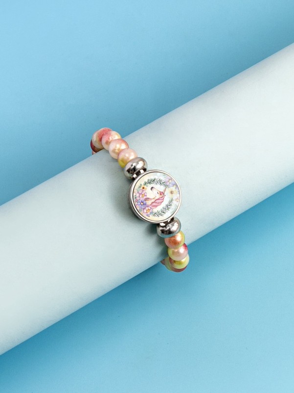 Girls Round Decor Beaded Bracelet