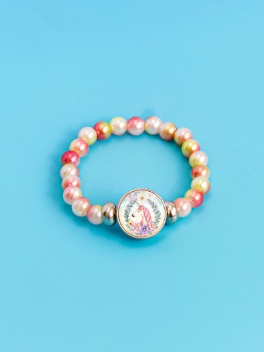 Girls Round Decor Beaded Bracelet