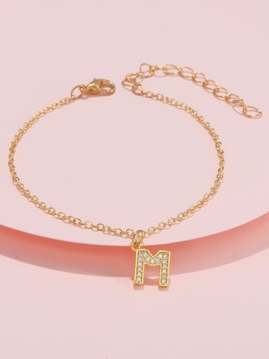 Girls Cubic Zirconia Letter Charm Bracelet