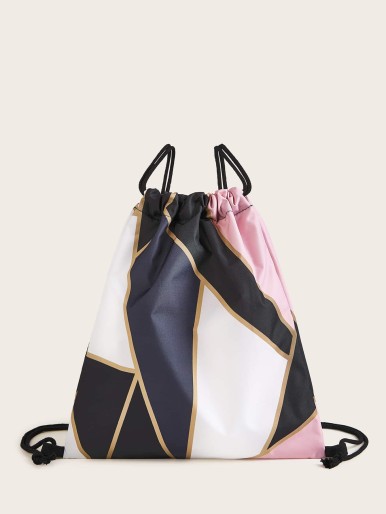 Geometric Print Drawstring Backpack