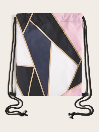 Geometric Print Drawstring Backpack