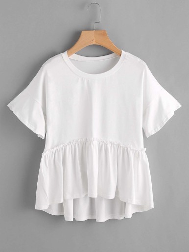 Frill Trim Dip Hem Smock Tee