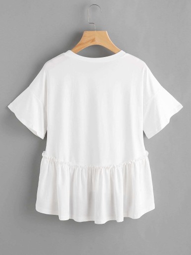 Frill Trim Dip Hem Smock Tee