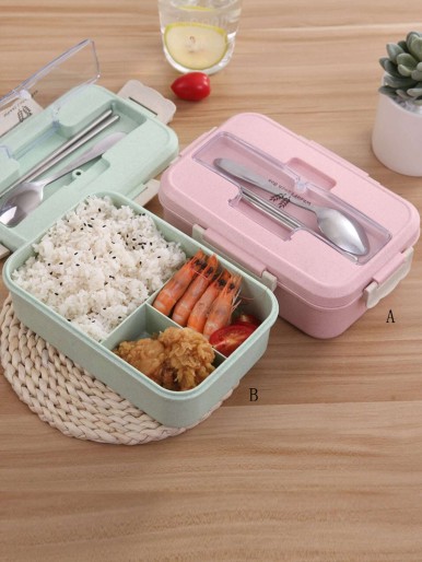 3compartments Lunch Box With Tableware