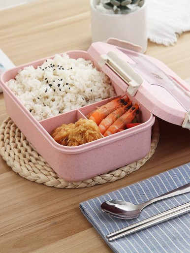 3compartments Lunch Box With Tableware