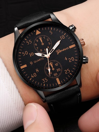 Men Round Pointer Quartz Watch