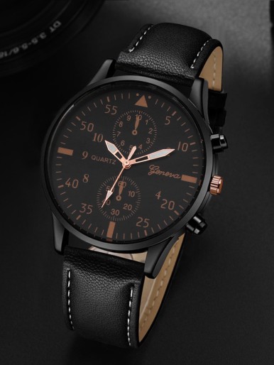 Men Round Pointer Quartz Watch