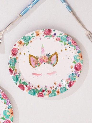 10pcs Unicorn Print 7 Inch Disposable Plate