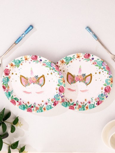 10pcs Unicorn Print 7 Inch Disposable Plate