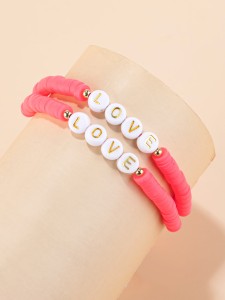 2pcs Girls Letter Decor Bracelet