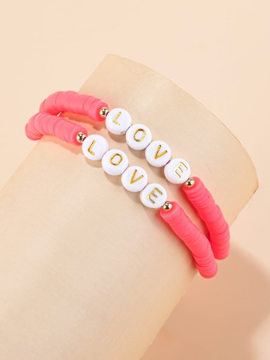 2pcs Girls Letter Decor Bracelet