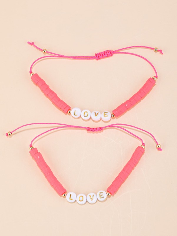 2pcs Girls Letter Decor Bracelet