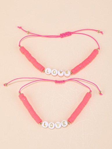 2pcs Girls Letter Decor Bracelet