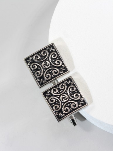 1pair Men Textured Metal Cufflinks