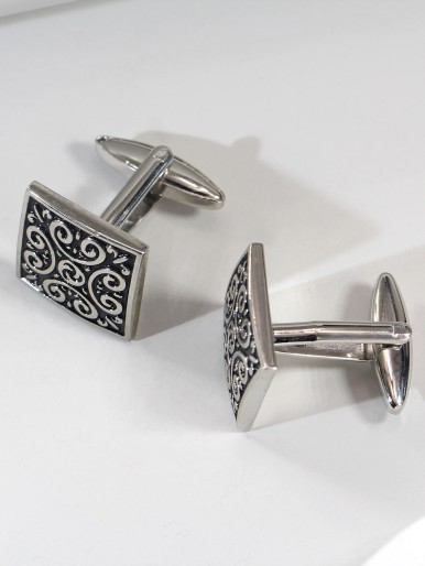 1pair Men Textured Metal Cufflinks