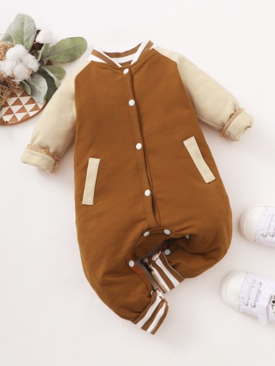 Baby Boy Popper Through Baseball Jumpsuit