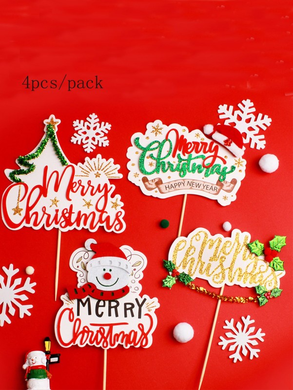 4pcs Christmas Decorative Cake Topper Set