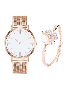 1pc Pointer Watch With 1pc Rhinestone Flower Bracelet