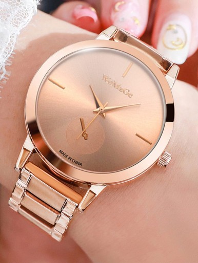 1pc Round Pointer Quartz Watch & 1pc Bracelet