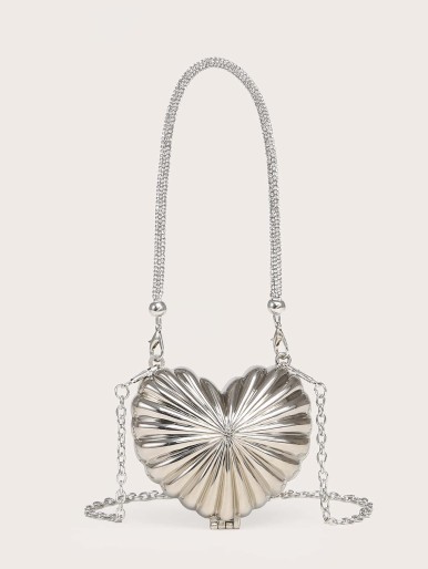 Mini Metallic Heart Design Satchel Bag