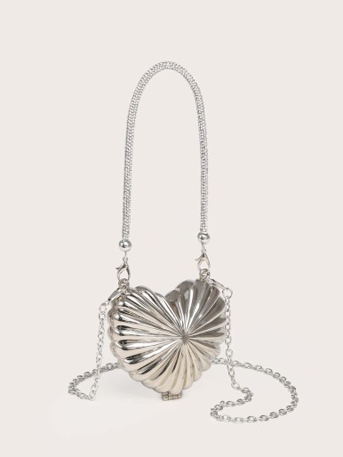 Mini Metallic Heart Design Satchel Bag