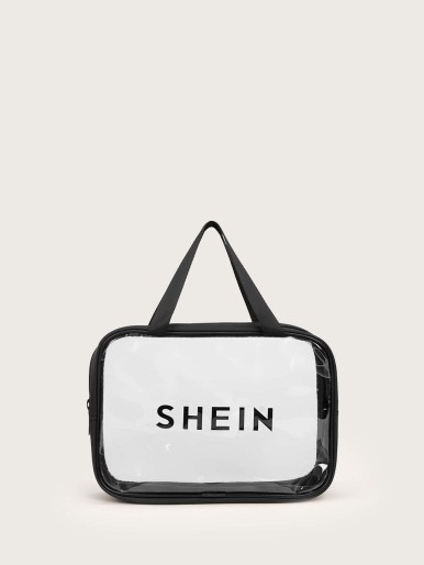 SHEIN حقيبة مكياج شفافة برسومات الحروف