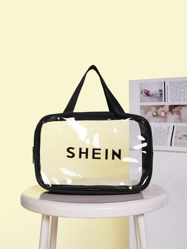 SHEIN حقيبة مكياج شفافة برسومات الحروف