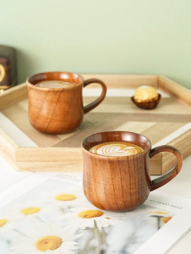 1pc Wooden Tea Cup With Handle