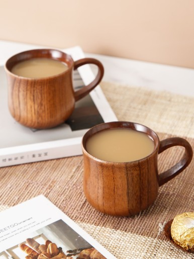 1pc Wooden Tea Cup With Handle