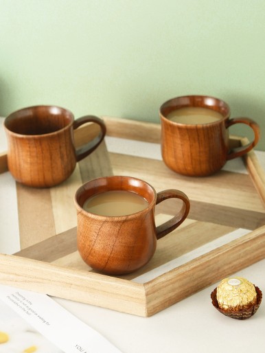 1pc Wooden Tea Cup With Handle