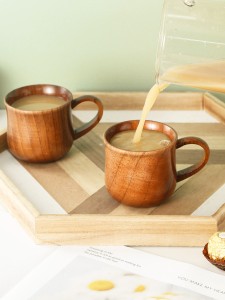 1pc Wooden Tea Cup With Handle