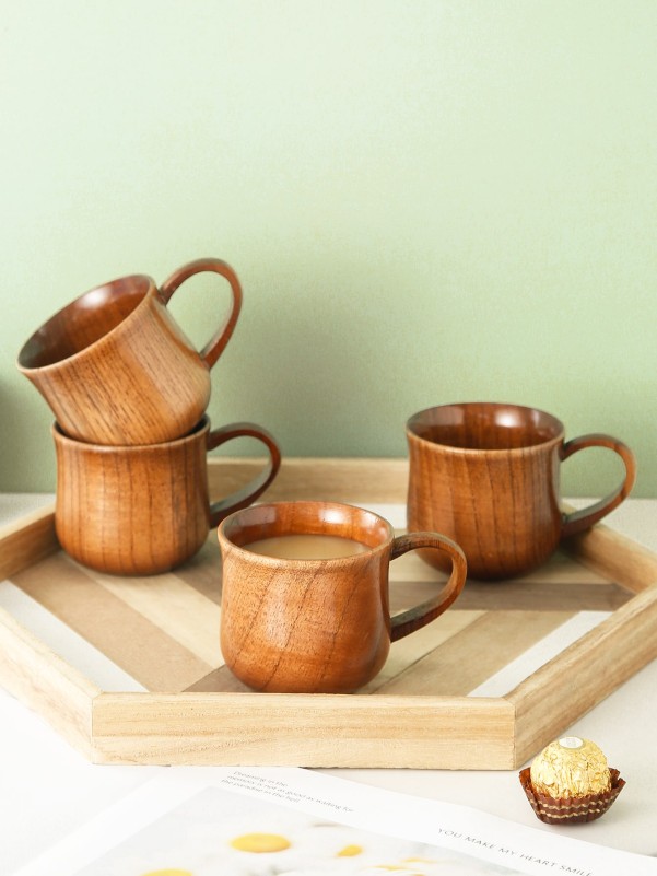 1pc Wooden Tea Cup With Handle