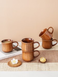 1pc Wooden Tea Cup With Handle