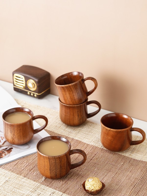 1pc Wooden Tea Cup With Handle