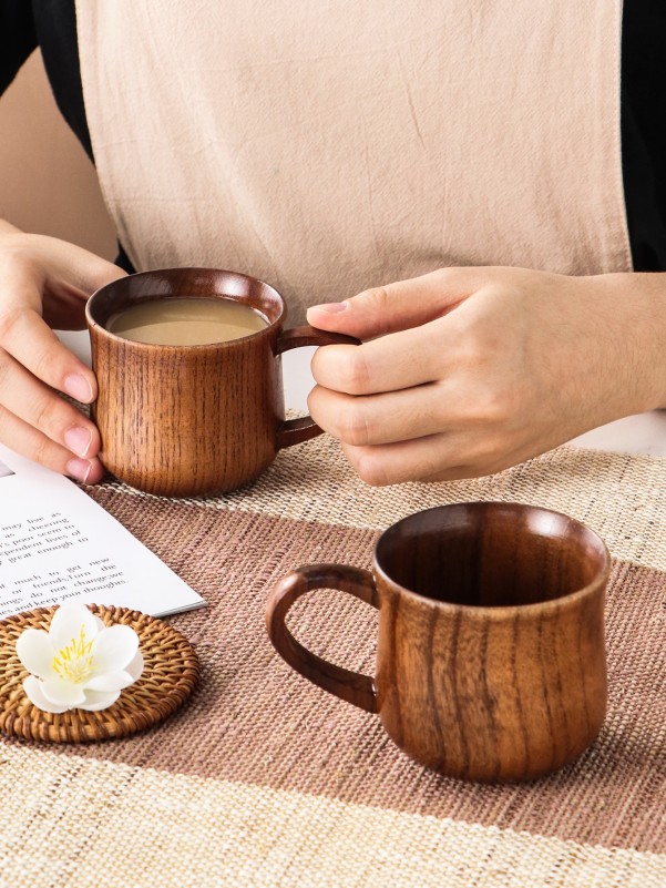 1pc Wooden Tea Cup With Handle