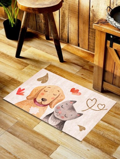 1pc Dog & Cat Print Kitchen Rug