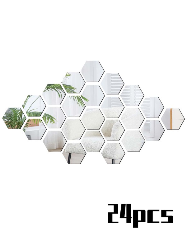 24pcs Hexagon Mirror Surface Wall Sticker