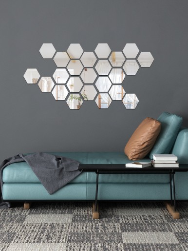 24pcs Hexagon Mirror Surface Wall Sticker