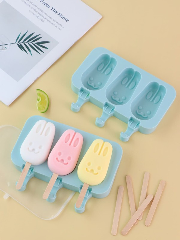 1pc 3 Grid Rabbit Popsicle Mold & 50pcs Stick