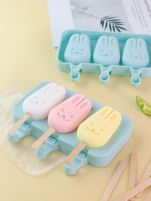 1pc 3 Grid Rabbit Popsicle Mold & 50pcs Stick