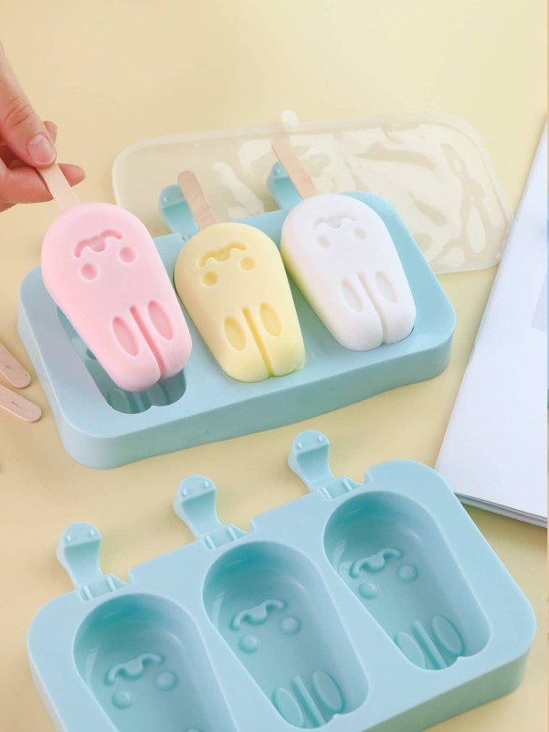 1pc 3 Grid Rabbit Popsicle Mold & 50pcs Stick