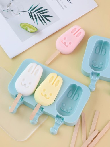 1pc 3 Grid Rabbit Popsicle Mold & 50pcs Stick