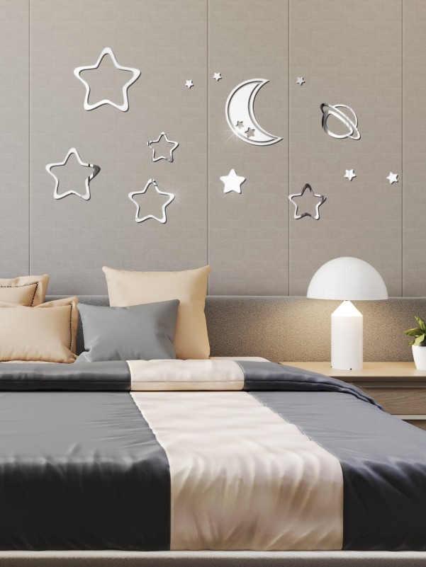 Star & Moon Pattern Mirror Surface Wall Sticker