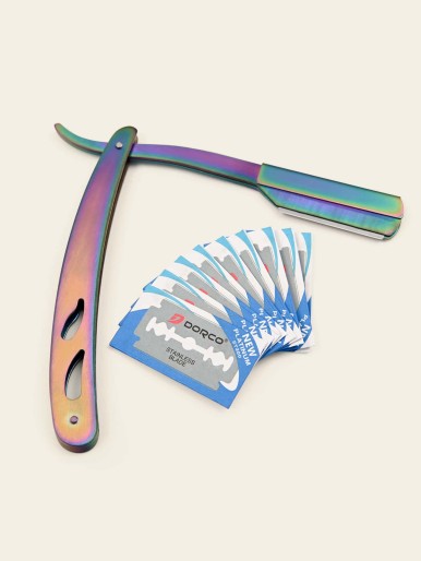 1pc Men Colorful Stainless Steel Razor & 9pcs Blade