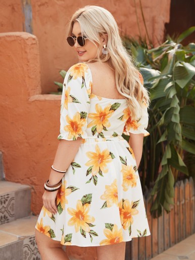 Plus Floral Ruched Bust Top & Skirt Set