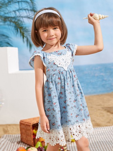 Toddler Girls Ditsy Floral Lace Panel Dress