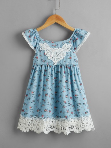 Toddler Girls Ditsy Floral Lace Panel Dress