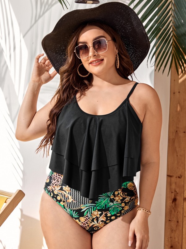 Plus Tropical Hanky Hem Bikini Swimsuit